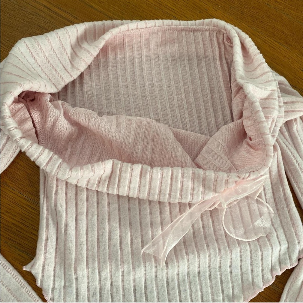Pink Ribbed Off the Shoulder Ribbon Top - Picture 5 of 5